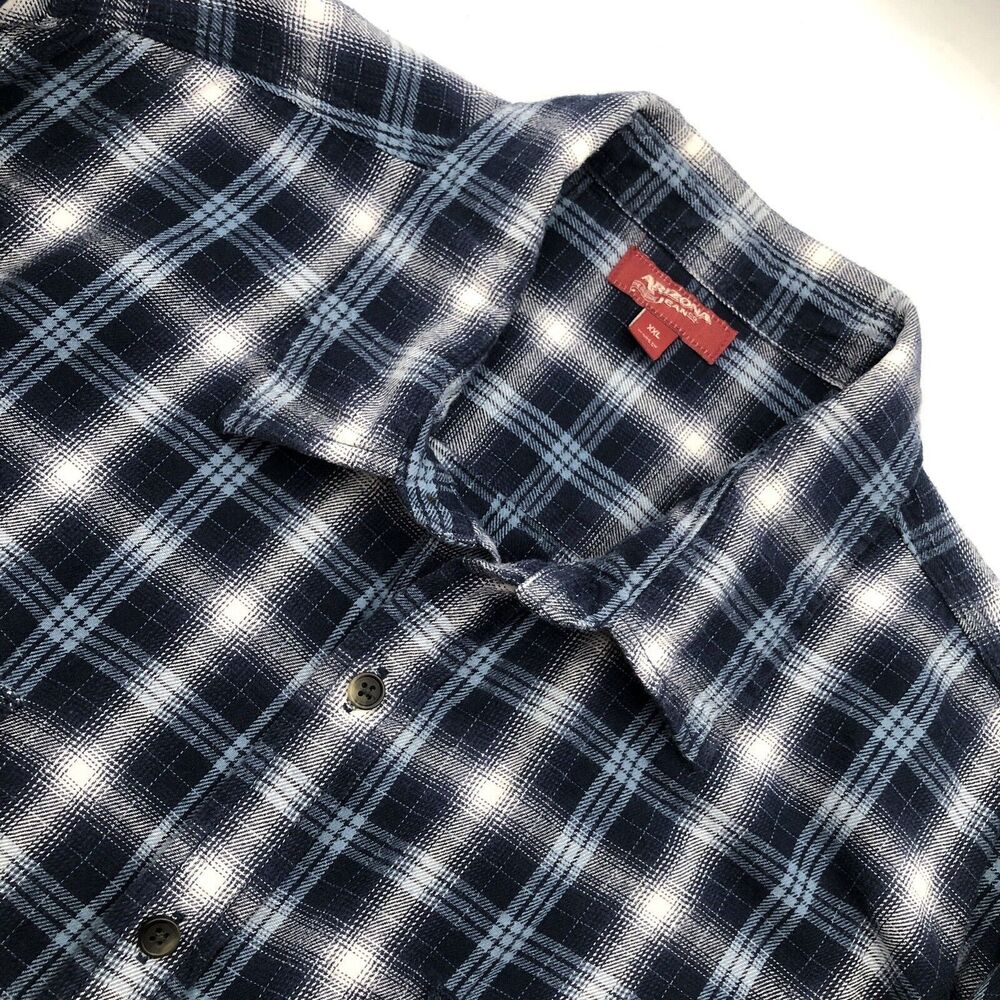 Arizona Jeans Co Mens Flannel Shirt XXL Blue Plaid 2 Chest Pockets Country